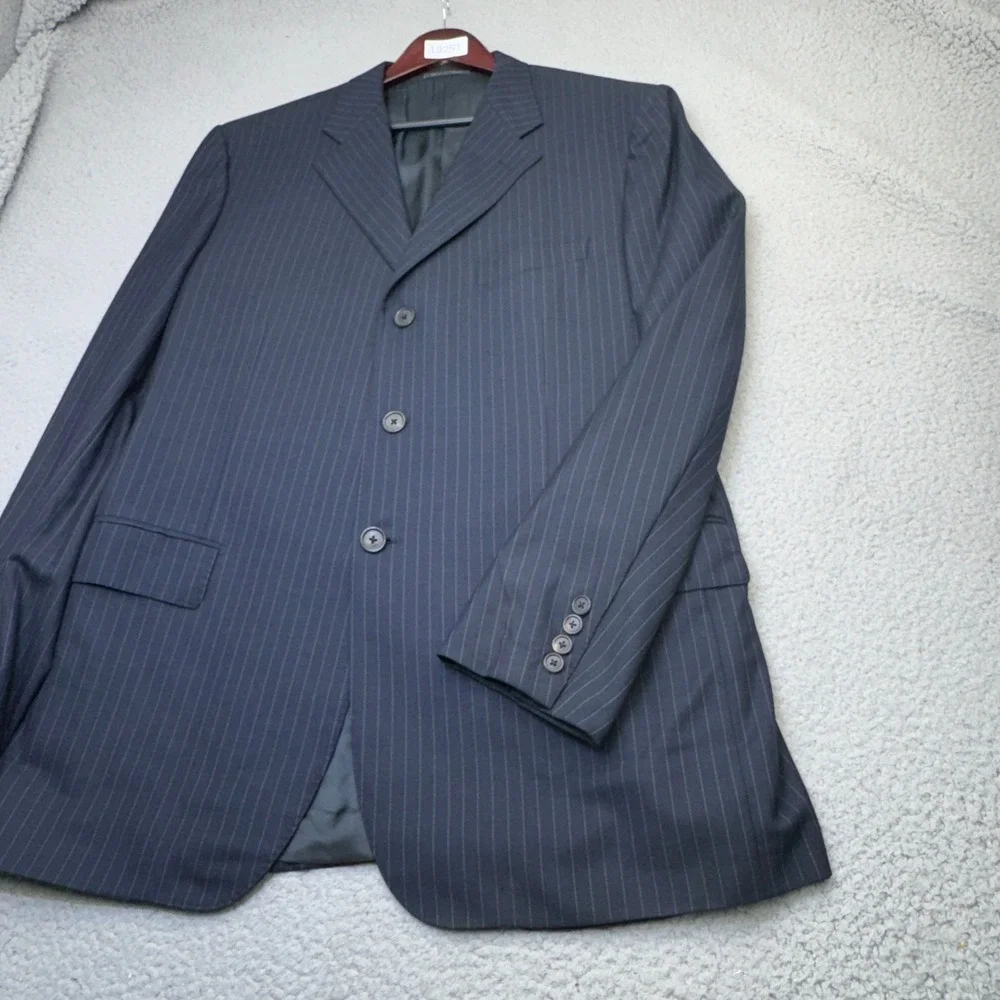 Corneliani Blazer Mens 46 Long Blue Pinstripe Extraﬁne Wool Sport Coat Italy 3B